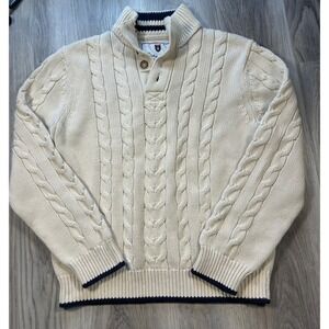 Eddie Bauer Mens Cream Cable Knit Cotton Sweater Large preppy cabin winter